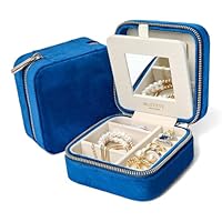 BLUTETE Travel Jewelry Box Organizer Velvet Travel Case With Mirror Ring Earrings Necklaces Storage Organizer Box (Midnight Blue)