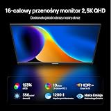 ARZOPA 16" Przenośny Monitor 2.5K | Matryca IPS 123% sRGB 400 Nit | Ekran do Pracy 16:10 do Laptopa, Mac, PC, Telefon | USB-C i HDMI - Z1RC