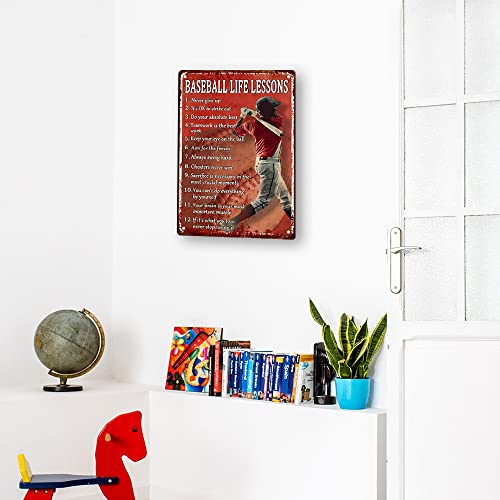 Retro Baseball Tin Sign Vintage Baseball Decor For Boys Room Baseball Life Lessons Metal Signs Motivational Workout Baseball Sports Posters For Boys Bedroom Never Give Up Wall Art Decor Personalized Baseball Gifts Red Decorations For Home Bar Classroom Sign 8 X 12 Inch #TOP6