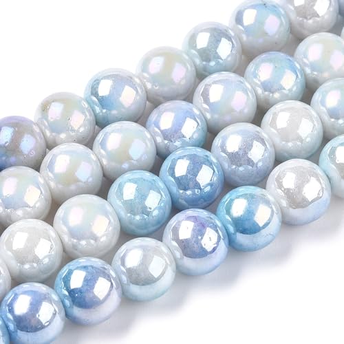 Ipotkitt 1 hebra de aproximadamente 100 cuentas redondas de cristal azul cielo claro de 8 mm, chapadas en color AB, cuentas espaciadoras redondas para manualidades, joyas, pulseras, collares