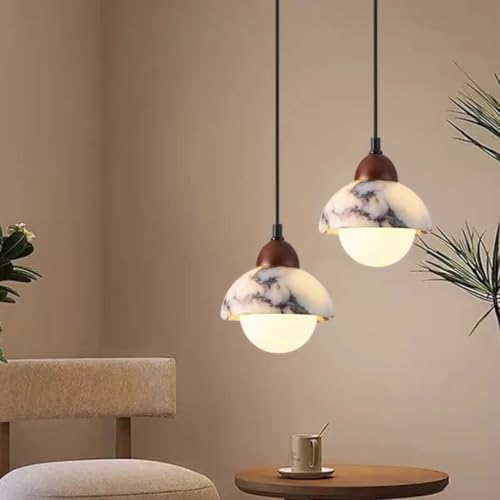 DOCJX Lampa Wisząca W Stylu Wabi‑Sabi Lampa Sufitowa Z Kamienia Marmurowego Kopuła Ciepła Poświata Oświetlenie Sufitowe Regulowana Wysokość Lampy Do Sypialni Szafki Nocnej Jadalni Kuchni(AH)