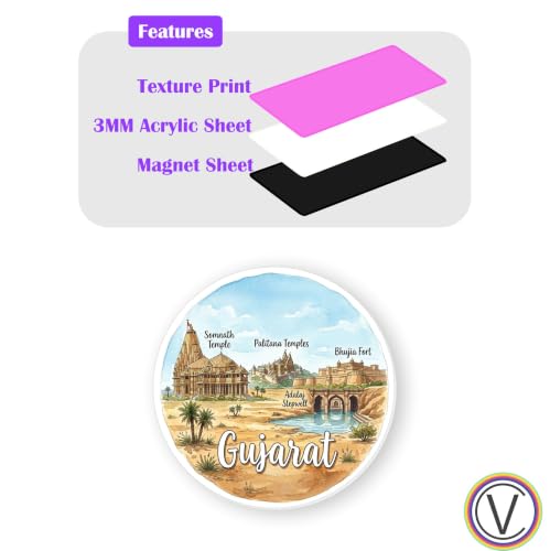 Image of Gujarat Textured Finish Acrylic Fridge Magnet - UV Texture Printed, Stylish Multicolor Magnet for Fridge,Wardrobe & Metal Surfaces, Pack of 1 (Gujarat 1)
