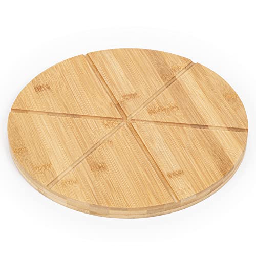 Woodluv Bamboo Pizza Cake Serving Cutting Platter Board 13 (30cm) 6 Sections Wooden Snack Canape Platter