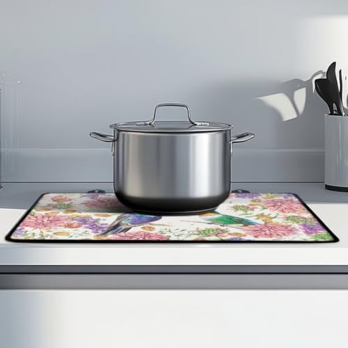 Image of Electric Stove Top Cover Flat Top Stove Cover Mat Multipurpose Induction Cooktop Protector Cover for Glass Ceramic Stove Top, 29 x 21 Inch, Hummingbird Flower