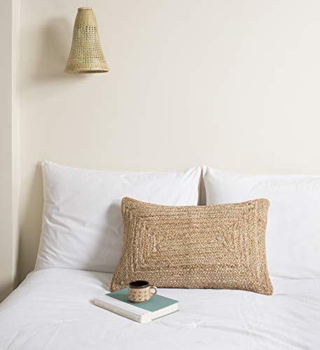 Rectangle Jute Throw Pillow Cover (16 X 24 Inches), Durable Natural Jute, Hand-Woven Decorative Cushion Covers for Couch or Sofa | Vintage Boho Home Décor, Modern Farmhouse Bohemian Lumbar Pillow Case