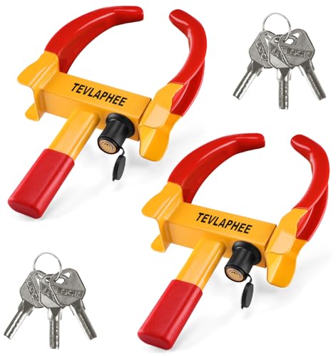 Tevlaphee 2 Paquet Antivol Voiture Sabot Roue, Griffe de Pneu, Antivol de Voiture Bloque, Roue Sécurité Antidémarrage, Universelle, Réglable, 6 Mêmes Clés(Rouge &...