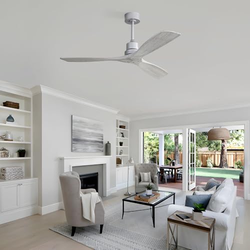 Image of Sofucor Ceiling Fan without Lights, 52 Inch Low Profile Flush Mount Mordern Wood Ceiling Fan with Remote for Indoor Farmhouse Bedroom Living Room Outdoor Patio Porch, Reversible DC Motor, Noiseless