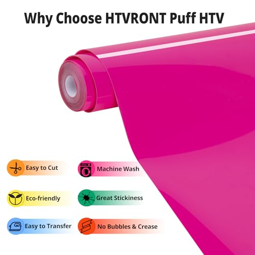 Image of HTVRONT Puff Vinyl Heat Transfer - 10 inch x 6ft Pink Iron on Vinyl Roll for T Shirts, 3D Puff HTV Heat Transfer Vinyl Compatible with Cricut Cutting Machine- Easy to Cut & Weed & Transfer (Hot Pink)
