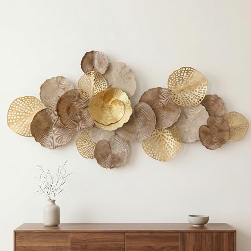 Axioglo Large Metal Wall Art Decor, 3D Abstract Lotus Leaf Design, Handcrafted Metal Wall Sculpture for Living Room, Bedroom & Entryway（51"）