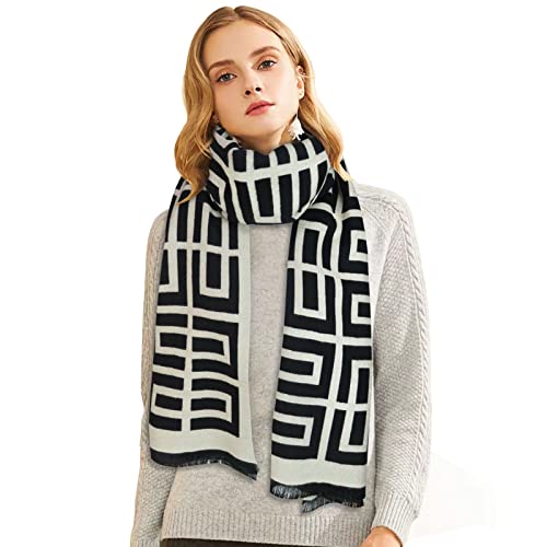 Women's Scarf Shawls and Wraps for Evening Dresses, Redhom Soft Large Blanket Pashmina for Fall Winter with Gorgeous Color, H 10 Black Grid