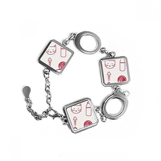 Katt fisk ben stickning ull boll flaska skydda djur fyrkantig form metallarmband kärlek gåvor smycken med kedjedekoration