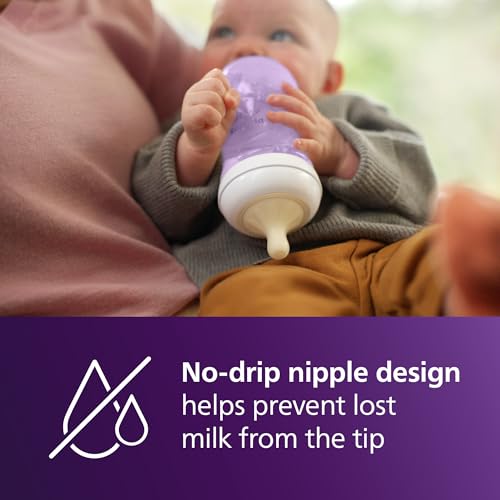 Image of Philips Avent Natural Baby Bottles with Natural Response Nipples (Medium Flow, Flow 3), 9oz, Purple, 4-Pack, SCY903 /34