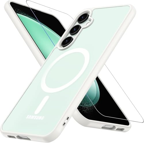 Image of OWKEY Design for Galaxy S23 FE Case 6.4'', Magnetic Galaxy S23 FE Case for Magsafe with Screen Protector [Military-Grade Protection] Shockproof Phone Cover Slim Protective Bumper for S23 FE 5G, White