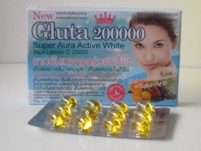 2 Pack =24 Capsules L-glutathione 200000 Mg. Softgel Super Aura Active Whitening Skin with Lemon C 20000mg and Mixed Berry Omega 3, Vitamin E