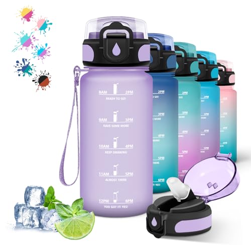 500ml Botella Reutilizable a Prueba de Fugas, Botella con Pajita, Botellas Agua Niños Colegio, Botella de Agua para la...