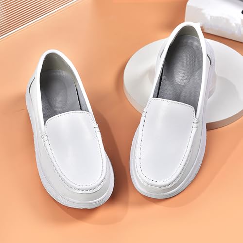 Image of Women's Platform Orthopedic Nurse Working Shoes,Comfortable Breathable Slip On Anti-Slip Nursing Restaurant Work Leather Walking Loafers