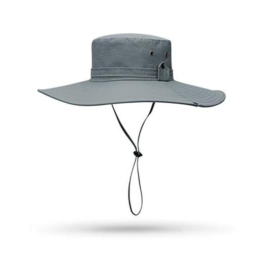 BSLVWG UPF 50 Sun Hats Wide Brim Summer Mesh UV Protection Safari Hat Fishing Walking Hiking Cycling Climbing Boonie Hats for Men Chin Strap Waterproof & Breathable (UK, Alpha, One Size, Gray)