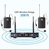 SIKUING Dual Channel UHF Wireless Microphone System, 2 x 30 Adjustable Frequencies, Lavalier and Headset Microphone System for Meeting, Church, 300 ft Range (2 Body Pack) #4