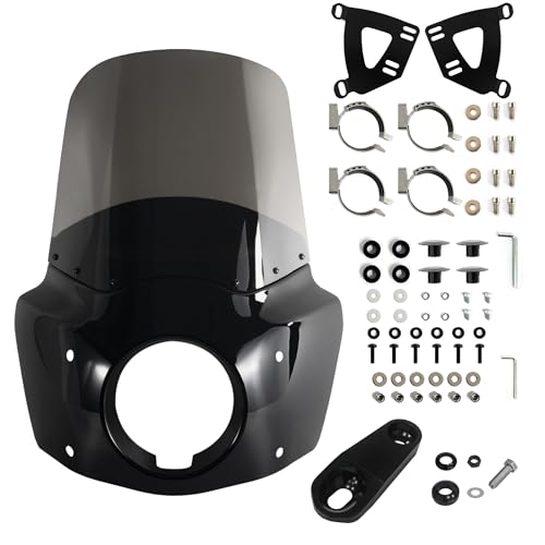 Image of FATECIM Motorcycle 5.75 inch Headlight Fairing with 15 inch Smoke Windshield Windscreen & 35-41mm Mounting Hardware For Harley 86-15 Sportster 1200 Iron 883 XL883N Sportster 1100