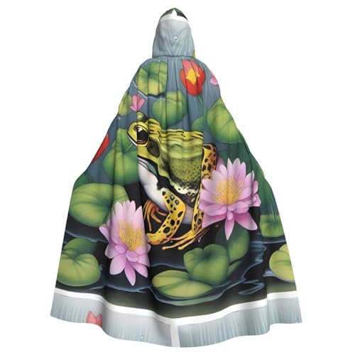 Longue cape à capuche adulte motif nature avec grenouille et fleurs colorées