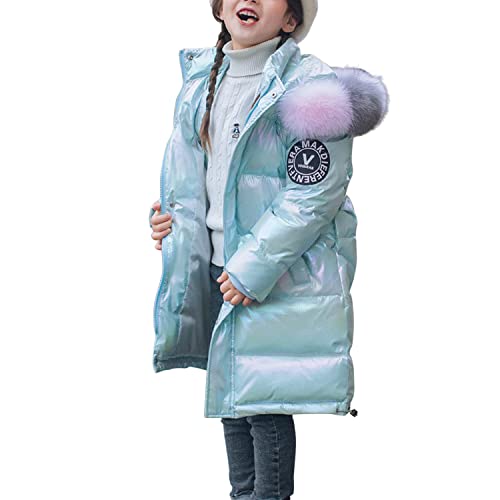 SOSOUL Girls Winter Down Cotton Jacket Coat Waterproof Shiny Warm Hooded Kids Outerwear for 5-14 Years Teenage Parka Snowsuit with Faux Fur Collar