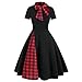 WOZOW Cravate Papillon à Carreaux Et Vintage Rockabilly Style A Line des Années 50 pour Femmes Robes De Soirée Petticoat Swing sans Manches Longueur Au Genou(Noir,XL)