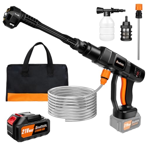 Cordless Pressure Washer 652PSI, Portable High Pressure Washer, Lightweight Jet Wash with Adjustable 6 in 1 Nozzle, Connector, Foam Pot, 5m Hose, Battery & Charger, for Car Fence Floor Garden Cleaning