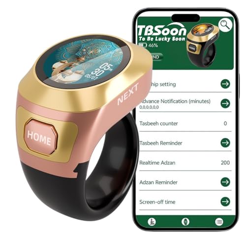 TBSoon Color Screen Tasbih Smart Ring,Tasbeeh Counters,Prayer Smart Ring,Replaceable Pictures,Electronic Rosary,Forgiveness ring,Large Battery,Large Screen Display,Eid al-Fitr Eid al-Adha Ramadan Gift