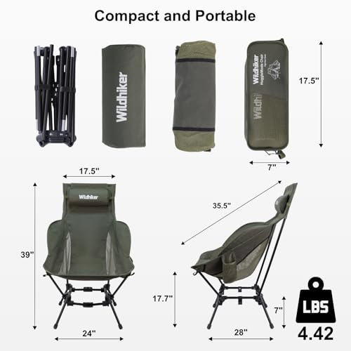 Wildhiker HuggleMode Silla plegable de camping con respaldo alto, 2 alturas de asiento - Verde miniatura 4