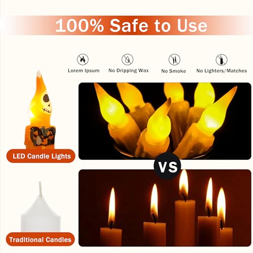 Image of Halloween Candlesticks Flameless Taper Candle, 4pcs Printed LED Tapered Candles Remote Dipped Candle 6inch Battery Chandelier for Enchanting Weddings and Harry Potter Inspired Vigils(Hall)