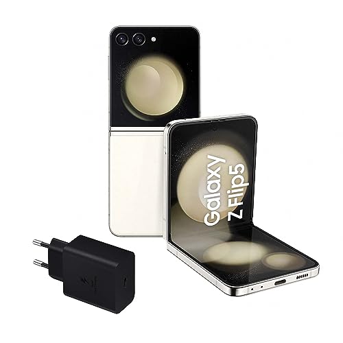 SAMSUNG Galaxy Z Flip5, 256 GB + Cargador 45W - Teléfono Móvil Plegable, Smartphone Android Libre, 8GB de RAM, Diseño Plegable, Beige (Versión Española)