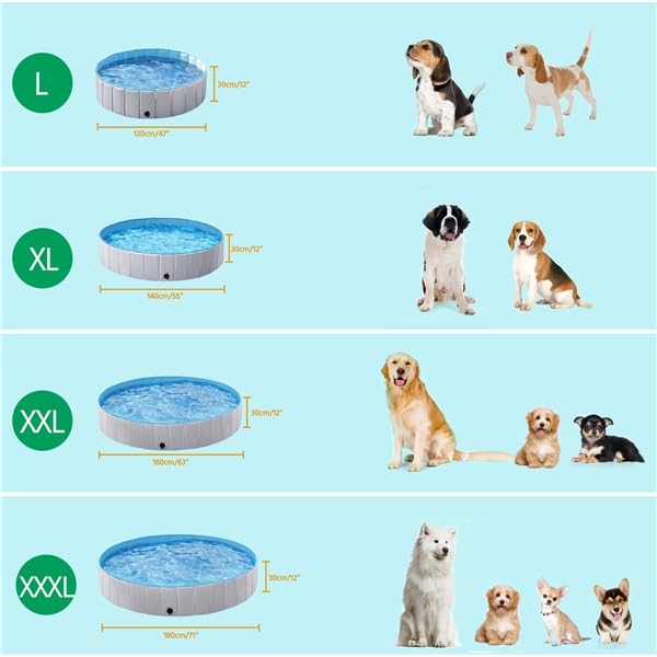 Yaheetech Piscine Chien Pliable 100 x 30cm Piscine Baignoire Chiens Bassin de Baignade Portable Bain pour Chien/Chat Extérieur Intérieur Antidérapant avec Patchs de réparation et Brosse Gris