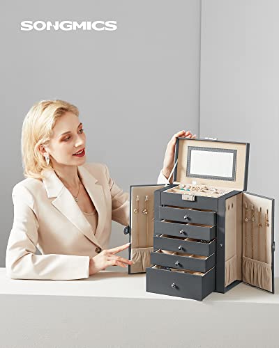 Songmics UJBC152G01 6 Tier Jewelry Box, Jewelry Case With 5 Drawers, Large Storage Capacity, With Mirror, Lockable thumb #1