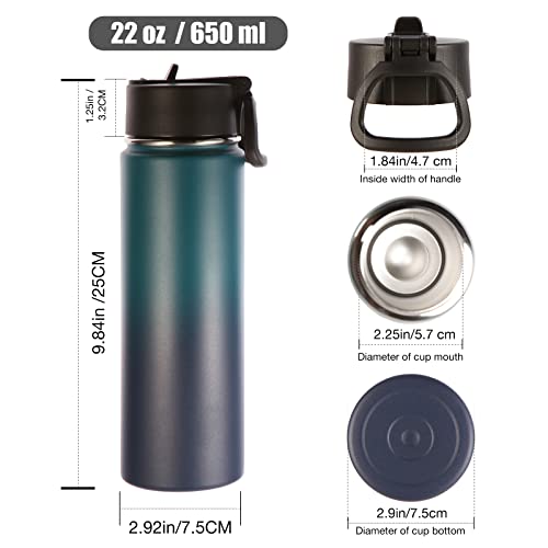 Image of Volhoply Insulated Water Bottles with Straw Bulk 2 Pack, 22 oz Stainless Steel Sports Bottle, Double Walled Vacuum Metal Travel Water Cups, Reusable Water Flask for School Hiking(Dark Night,2 Set)