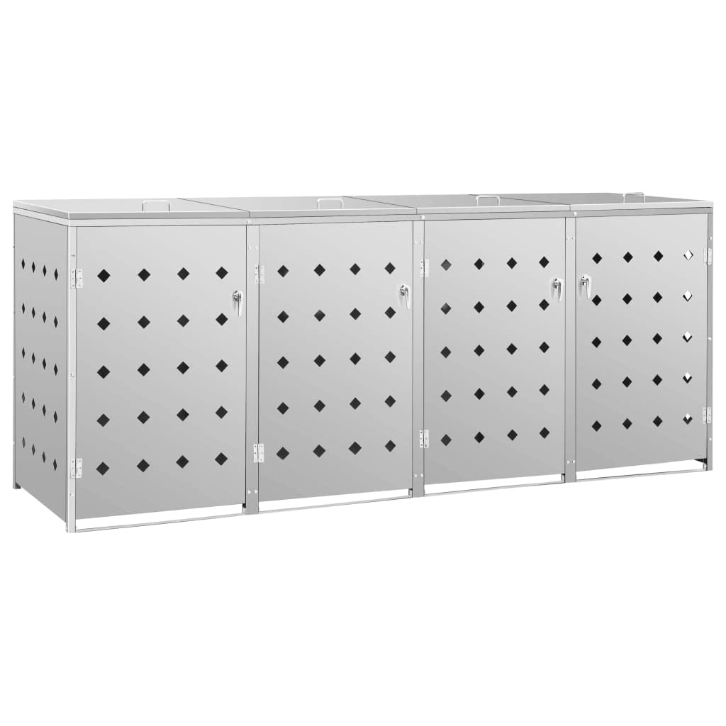 Hommdiy Mülltonnenbox für 4/3/2/1Tonnen 240L, Edelstahl,Mülltonnenverkleidung Gartenbox Müllcontainer,Silber (4 Bins)