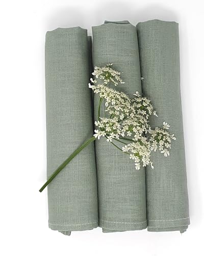 Farnberg Geschirrtücher Leinen, Trockentücher Grün Uni | Reinleinen, Leinen 100% | Leinen Geschirrtuch 3 im Set, 3er Pack |l Mit Liebe in Deutschland genäht | 45x65 cm (BxL) | Uni Salbei