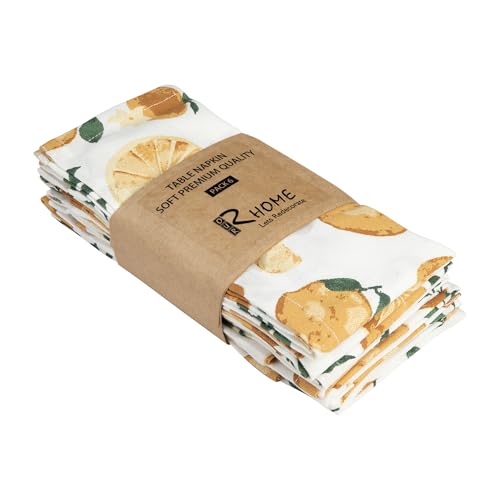 Image of R home Orange Printed Cotton Table Napkins Set of 6 (40x40 cm / 16x16 Inches) Reusable & Machine Washable Cloth Napkins for Dining Table, Dinner, Parties & Kitchen Use with Hemmed Edges