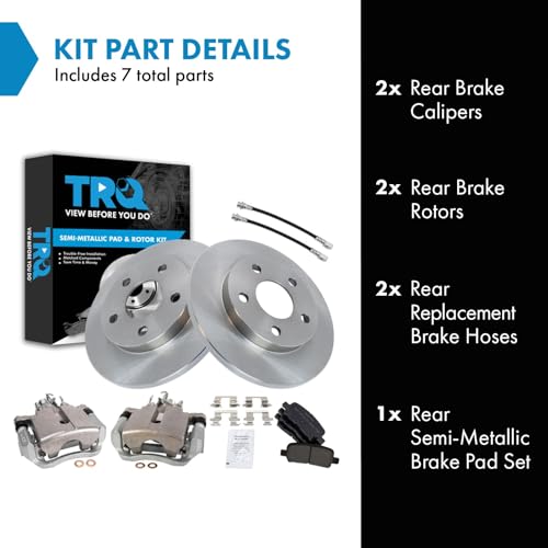 Image of TRQ Rear Brake Pad and Rotor Set Semi Metallic Rotors Calipers Compatible with 2004 Pontiac Grand Prix