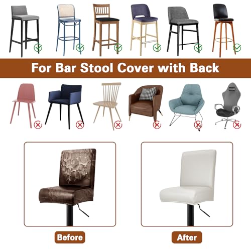 Image of PU Leather Bar Stool Covers with Backs, 2 Pack Stretch Waterproof Bar Stool Chair Covers Washable & Comfortable Barstool Covers Slipcovers with Back for Pub /Counter /Dining Room Decoration (Cream)