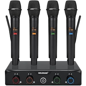 4-Channel Wireless Microphone System, UHF Compact Cordless Mic Set w/ 4×10 Frequencies, 200ft Range, Dynamic Handheld Microphone for Singing, Karaoke, Church, DJ, Wedding (MWM-41-4H)
