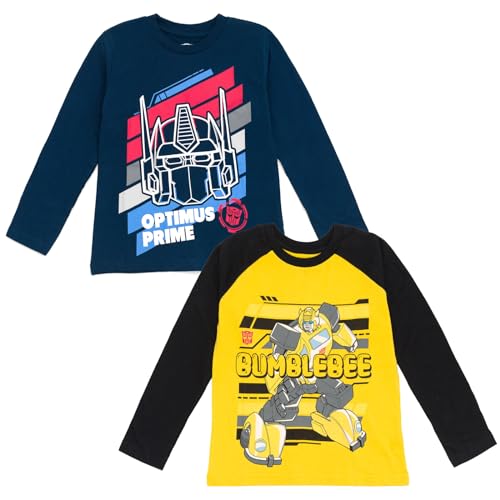 Transformers Bumblebee Optimus Prime Big Boys 2 Pack Long Sleeve T-Shirts Blue 14-16