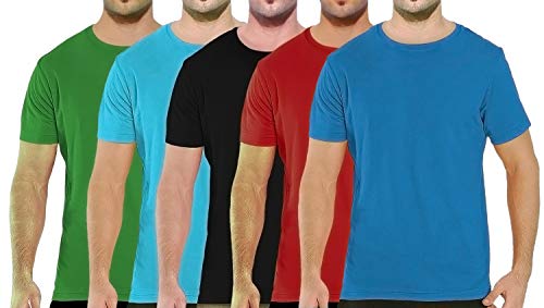 Image of Pooplu Men's Regular Fit Plain Cotton Round Neck Half Sleeves Combo Pack of 5 with Black Pootlu Tshirt
