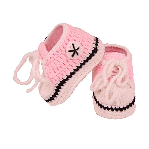 YeahiBaby Baby Handmade Crochet Knit Socks Warm Crib Booties Shoes For Infants 10cm (Pink)