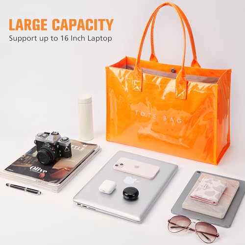 Image of KALIDI PVC Tote Bag Women's Kraft Paper Work Handbags Purses with Top Handle