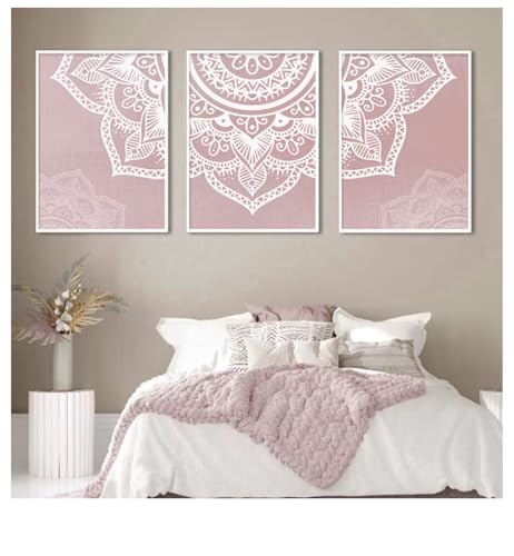 Mandala bohème Rose Impressions sur Toile Art Mural Déco Salon Moderne Triptyque 40x60