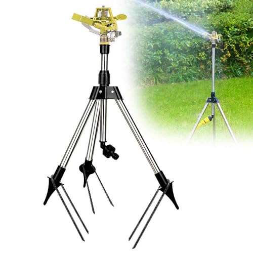 BAUSATZ 1pc Silvery Outdoor Water Sprinkler for Yard Lawn 360 Degree Rotating Adjustable Height Zinc Alloy Sprinkler Head Impulse Style 32 - 39ft Spray Distance