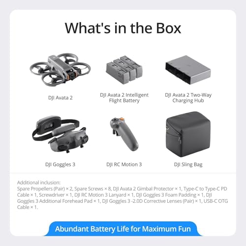 Ficha técnica DJI Pack Avata 2 Vuela Más 3 baterías dron FPV con cámara 4K Acrobacias con un Toque Protector de hélices Integrado dron con cámara con Goggles 3 y RC Motion 3 - Fernando Cortés Ficha técnica DJI Pack Avata 2 Vuela Más 3 baterías dron FPV con cámara 4K Acrobacias con un Toque Protector de hélices Integrado dron con cámara con Goggles 3 y RC Motion 3 - Fernando Cortés