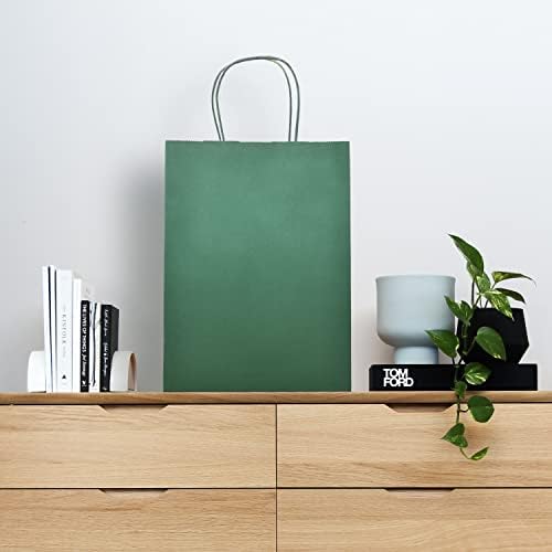 Miniatura 6 de Nexmint Paquete de 60 bolsas de regalo medianas de papel verde con asa bolsas de regalo verdes, bolsa de papel verde, bolsa de compras, bolsas de