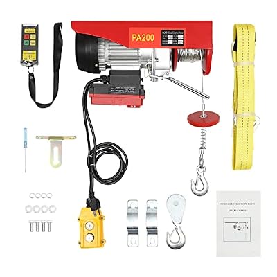 2 in 1 Electric Hoist, 440 Lbs Automatic Electric Cable Hoist, Electric Hoist with Wireless Remote Control 110 Volt & Single/Double Slings Electric Winch for Factories, Warehouses, Garage (440Lbs)