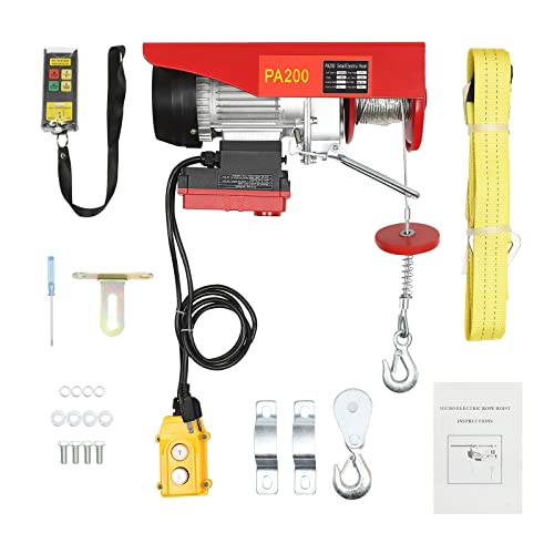 Wireless 2 in 1 Electric Hoist with 440 LBS Capacity Steel Electric Lift 510W 110V Electric Hoist with Remote Control & Single/Double Slings for Lifting in Factories, Warehouses, Construction Site